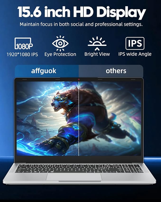 15.6 inch Laptop, Ryzen 5 5500U Processor Notebook Computer, 16GB RAM & 1TB PCle SSD Laptop, FHD+ Screen, Win 11 Home Laptops, 4780mAh, Dual-Band WiFi, BT5.0, Full Function Type-C Backlit keyboard