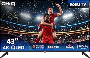 CHiQ U43QM9KF 43 inch 4K Smart TV, QLED TV, Roku TV, 4K UHD, HDR10 HLG, Dolby Audio, Works with Alexa, DVB-T2/T/C/S/S2, Support Apple Air-Play, Google Assistant, Prime Video, HDMI2.1, USB2.0