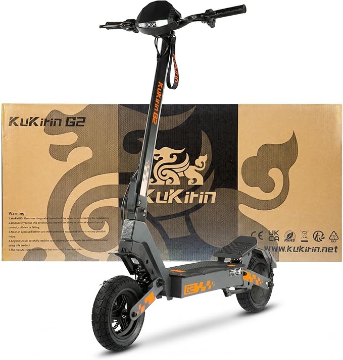 KuKirin G2 Electric Scooter for Adults, Long Range Foldable E Scooter, 55km Range, 10-Inch Off-Road Tyres, Dual Suspension, Dual Brakes, Touch Display, IPX4 Water Resistant, EN17128