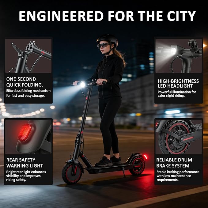 Foldable Electric Scooter for Adults, 25-40 km Range, 8.5 or 10 Inch Tires, Dual Suspension and App Control