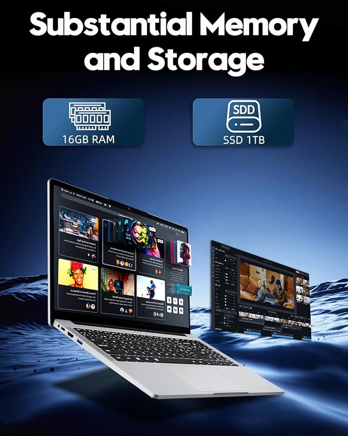 15.6 inch Laptop, Ryzen 5 5500U Processor Notebook Computer, 16GB RAM & 1TB PCle SSD Laptop, FHD+ Screen, Win 11 Home Laptops, 4780mAh, Dual-Band WiFi, BT5.0, Full Function Type-C Backlit keyboard